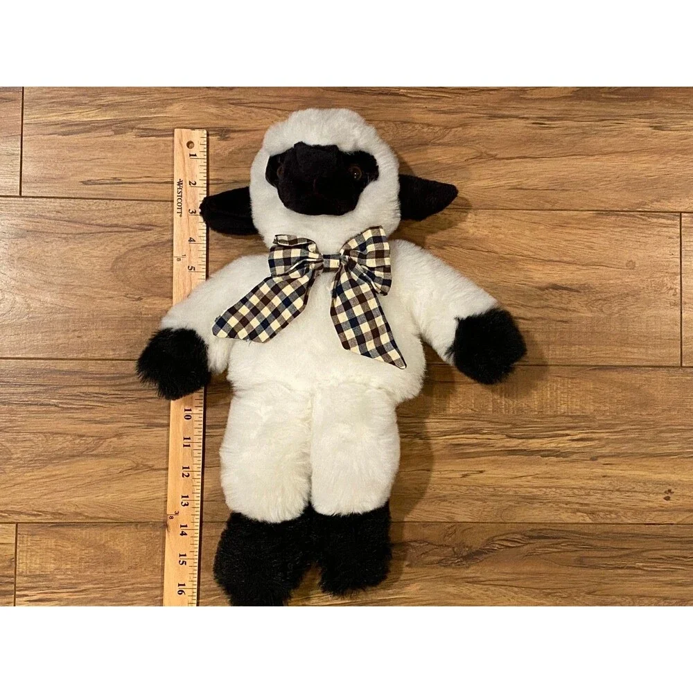 Goffa Plush Sheep Lamb Black Face w/ Checkered Bow 16in Toy Stuffed Animal